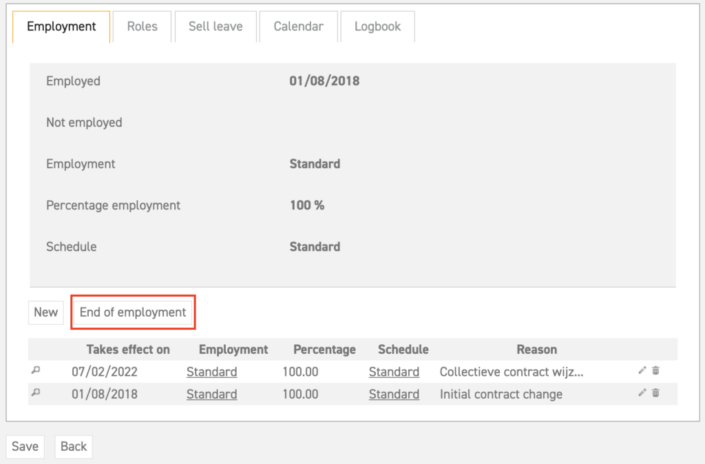 Contract End of contract Leavedays Support